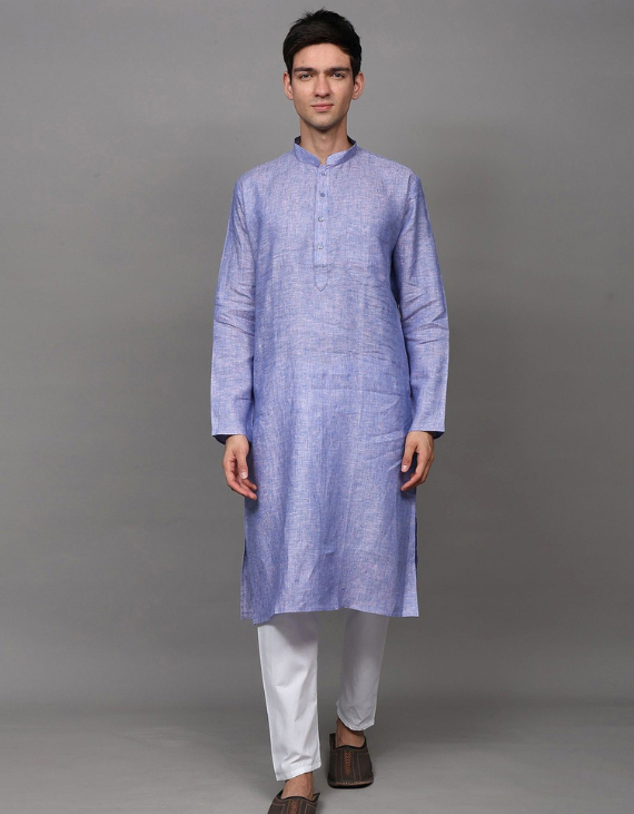 Ocean Mist Blue Linen Kurta Pajama Set