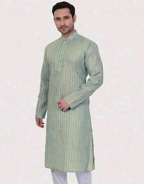 Mint Breeze Linen Cotton Kurta Pajama Set (Light Green Color)