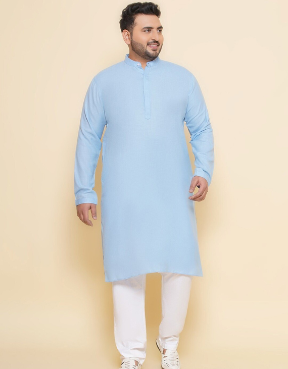 Royal Sky Linen Kurta Pyjama Set (Light Blue Color)