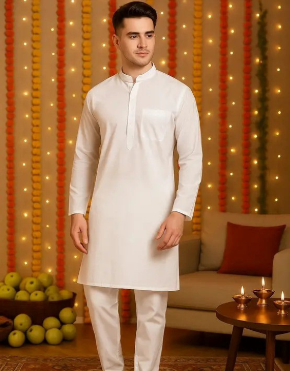 Regal Shine White Branded Cotton Kurta Pajama