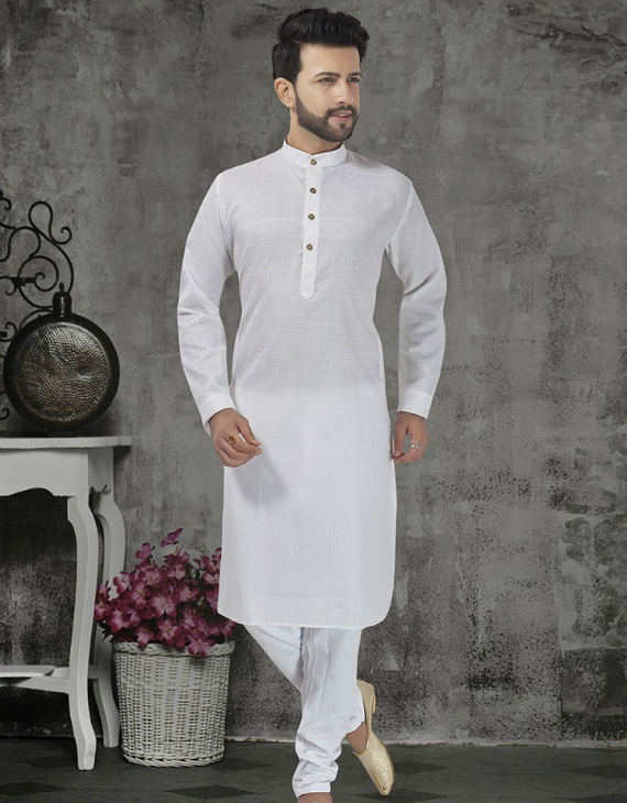 Royal Classic White Cotton Blend Kurta with Churidar Pajama